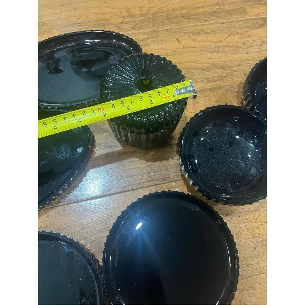 Vintage LE Smith Black Amethyst Ribbed Glass Bowl ,Dishes &Sugar Bowl